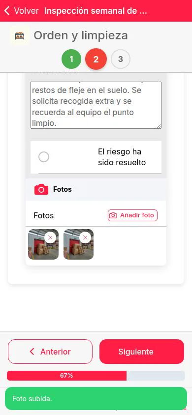 Checklist con la opción de crear una acción correctiva