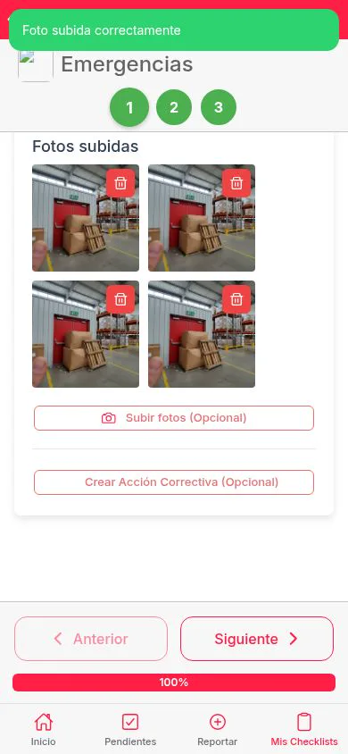 Checklist de orden y limpieza a mitad, con fotos subidas